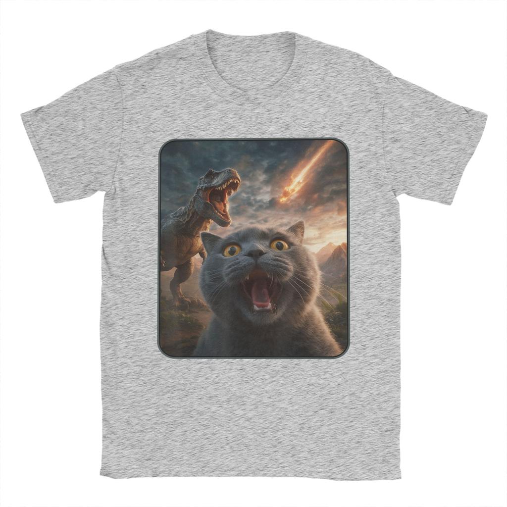 Vintage T-Shirt Cat with T-Rex Dinosaur Funny Cat T Rex Shirt Meme T-Shirts  Novelty Tee Shirt for Summer Short Sleeve Clothing