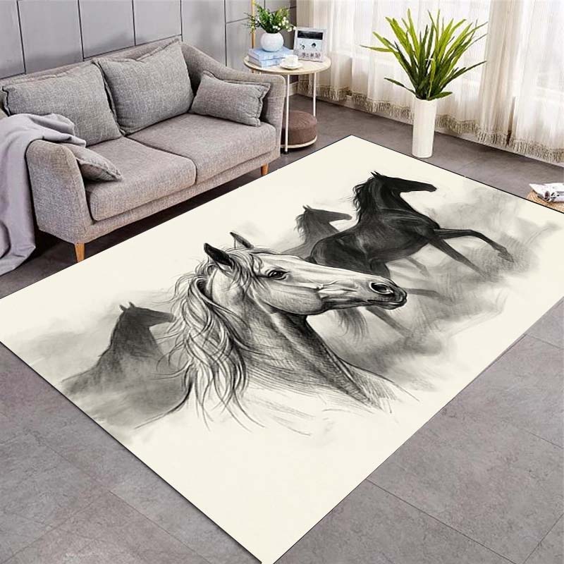 Magical Eight Running Horses Golden Smoke Print Area Rug Wildlife Animal Non‑Slip Rectangular Floor Mat Horse Lover Bedroom Home Decor Rug