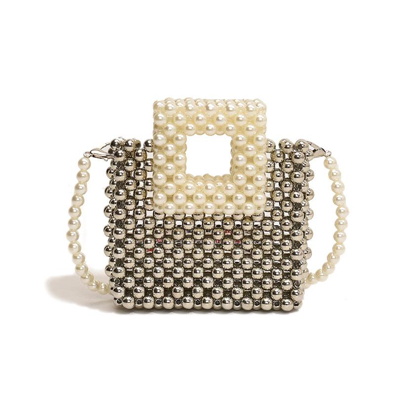 Fashion Original Style Pearl Weaving Contrasting Color Hollow Mini Women's Small Square Bag Spring New Shoulder Messenger Bag