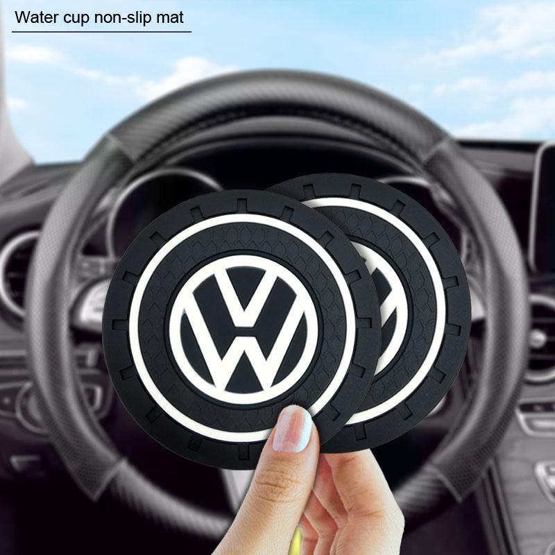 2Pcs Car Anti Slip Coaster Anti-noise Water Cup Pad Cushion Car Accessories For Volkswagen B5 B6 B7 T4 T5 Golf 4 5 6 7 Polo Passat Tiguan Jetta Gol