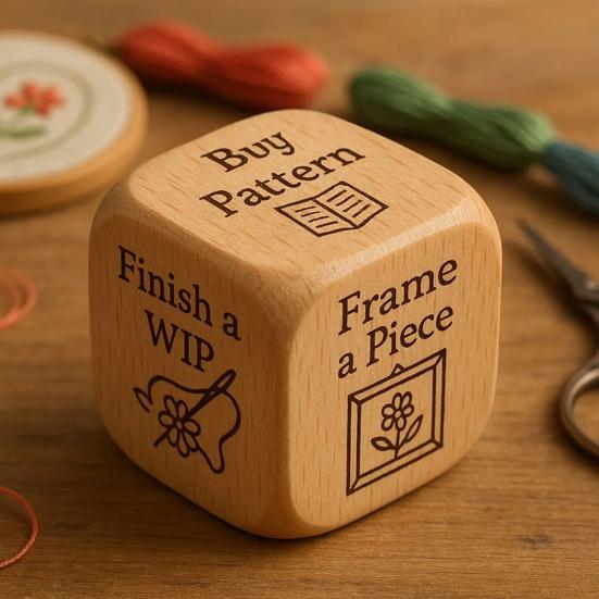 Decision Dice Handmade Wooden Embroidery/Knitting/Drinking Decision Dice with 6 Engraved Tasks Stocking Stuffers for Men Women