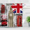 London Street View Shower Curtains Big Ben Red Phone Booth Bus Printing Retro Wall Decor Cloth Screen Hooks Bathroom Curtain Set