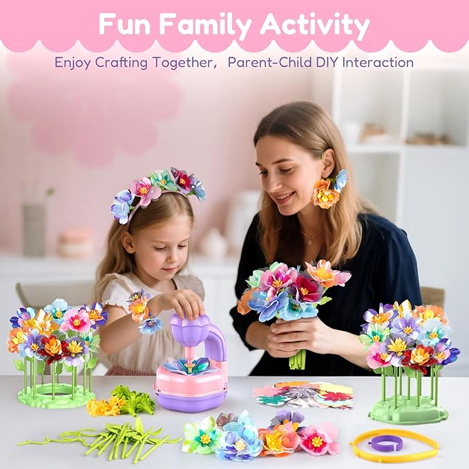 Girls Toys Fabric Flower Bouquets DIY Craft Kits Educational Handmade Flowers Kids Toys For Halloween Christmas Gifts