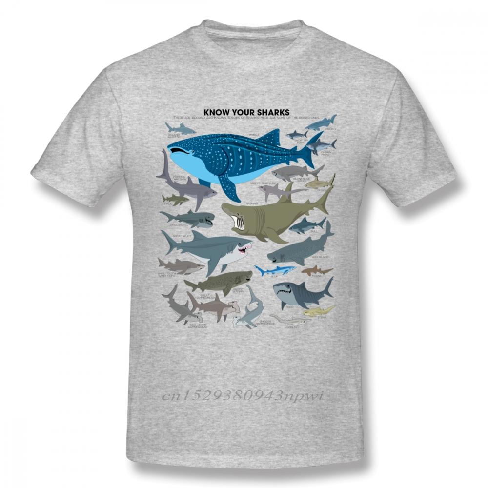 Marine Organisms Sharks T Shirt For Man Vintage Style Short Sleeve Organic Cotton Big Size Camiseta Tee Shirt