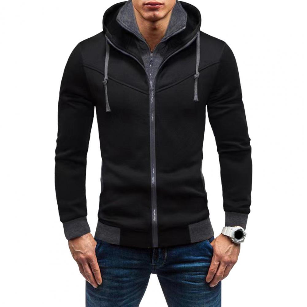 Casual Men Hoodie Men's Zipper Closure Hoodie Cardigan with Drawstring Hood Contrast Color Design for Fall Spring Seasons Spring