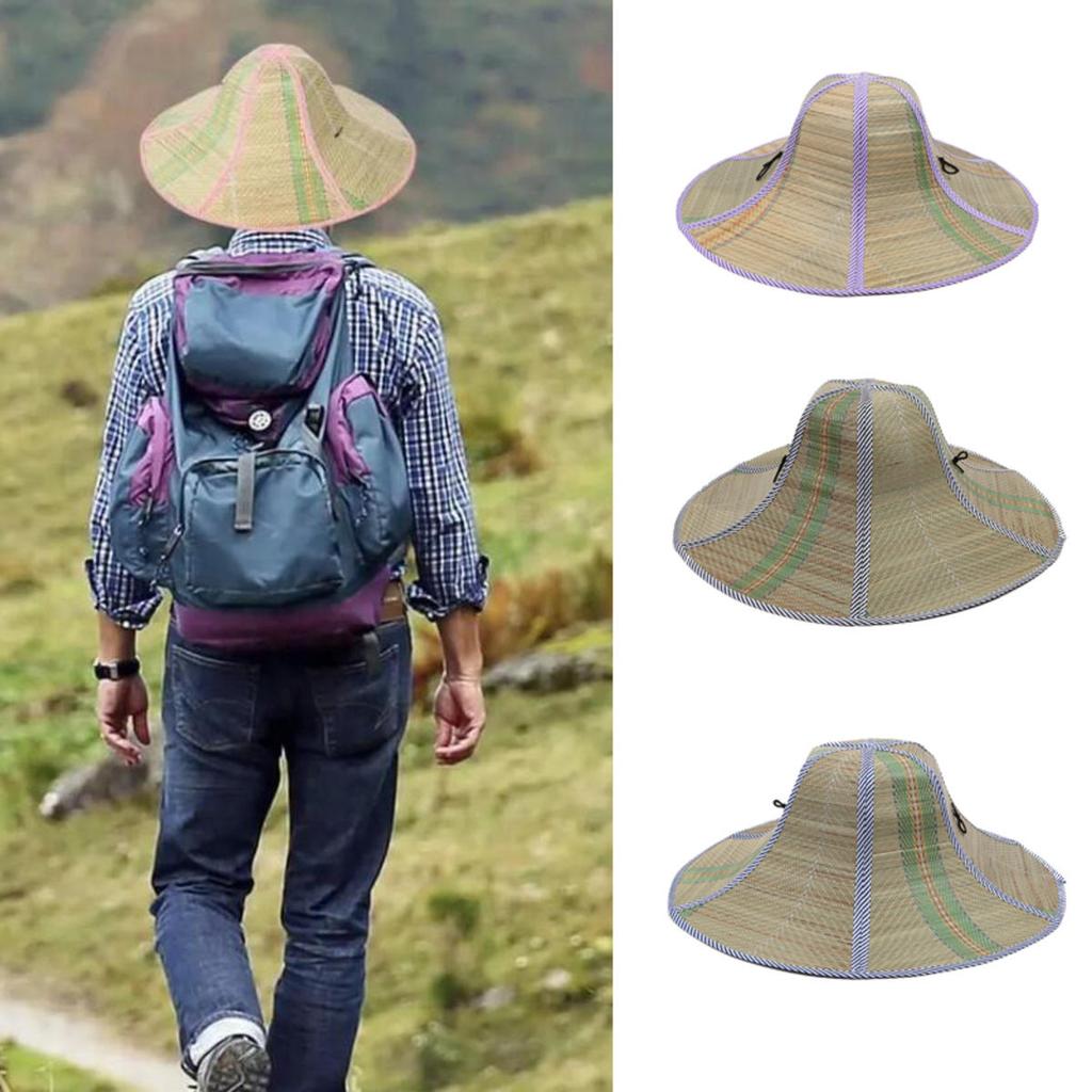 Foldable Straw Hat Fishing Sun Cap Men Women Hiking Travel Camping Sun Hats Drawstring Wide Brim Rattan Hat
