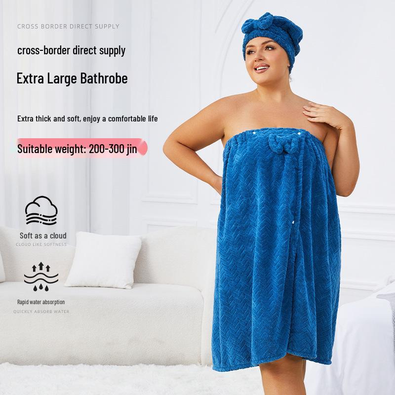 Extra-Large Quick-Dry Strapless Bath Skirt Towel with Hair Cap
