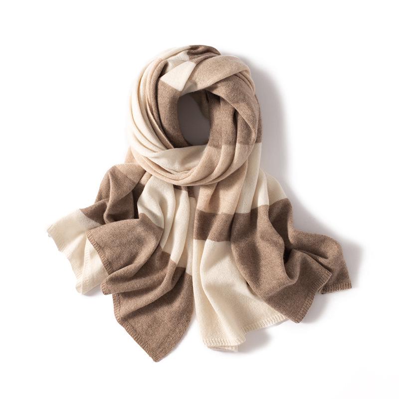 Women s 100% Pure Cashmere Color Block Knit Scarf – Warm Autumn/Winter Shawl One Size