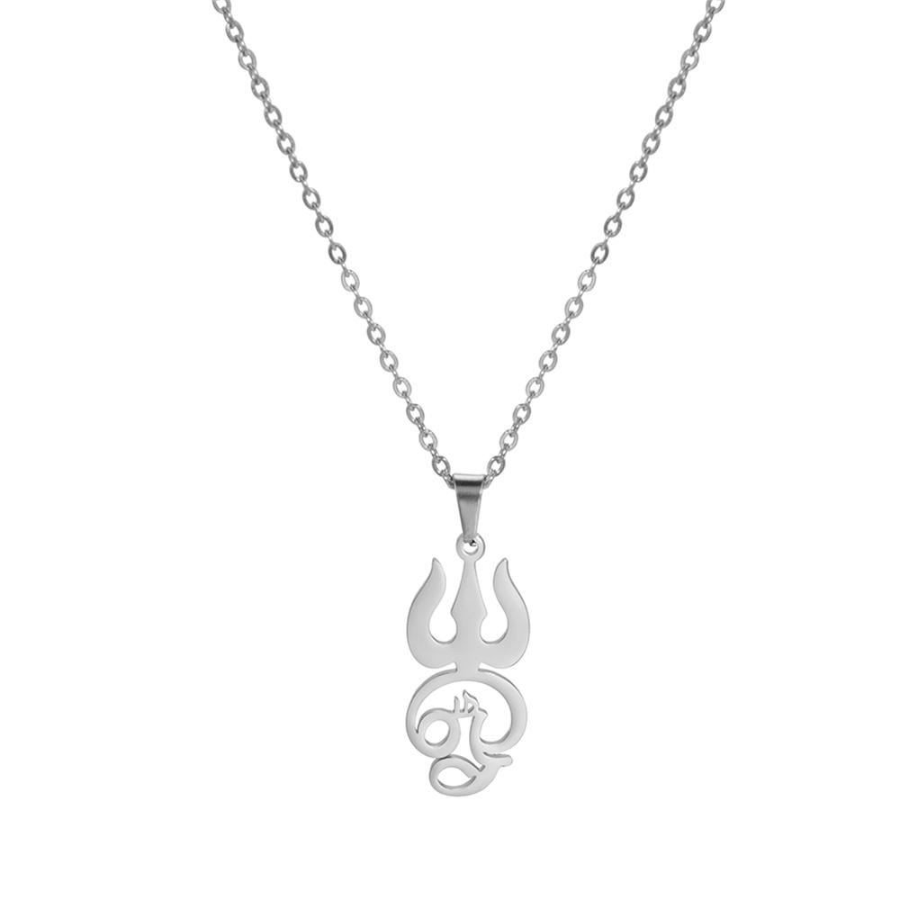 India Tamil Om Symbol Pendant Necklace Stainless Steel Vintage Trident Yoga Shiva Symbol Necklaces Amulet Jewelry Gifts