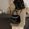 Yogodlns Winter Fashion Faux Fur Crossbody Bags for Women's Gift, Pearl Chain Decor Shoulder Bag, Ladies Handbags Top-handel Bag