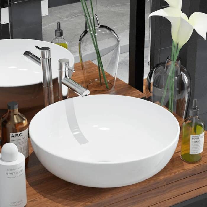 VidaXL Round Ceramic Sink White 41.5x13.5 Cm Countertop Basin Bathroom 142337