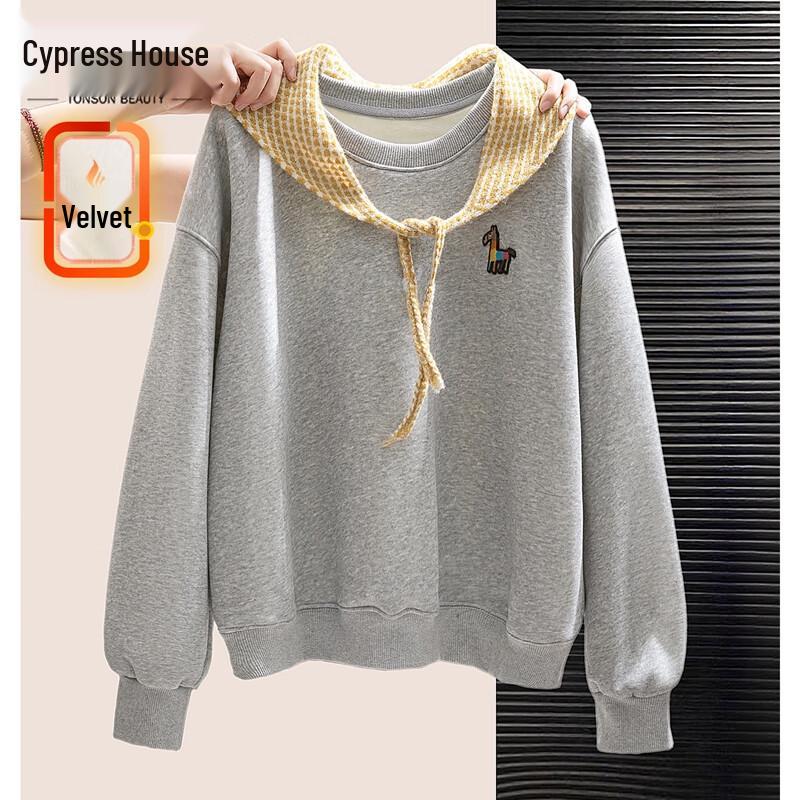 

Women s Fleece-Lined Loose Cartoon Print Sweatshirt One Size