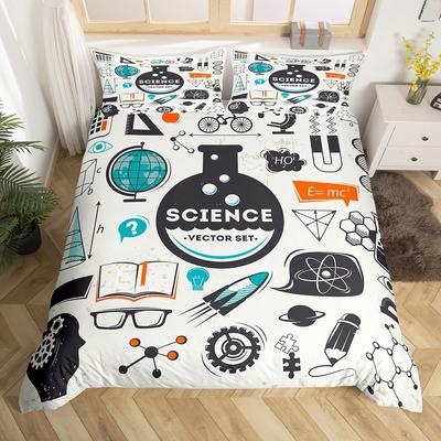 Science Formula Duvet Cover King 2/3 Pcs Math Equation Bedding Set For Boys Girls Chemical Math Geometry Subject Comforter Cover