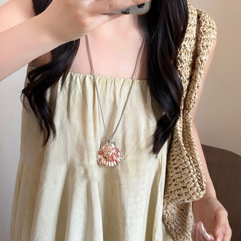 Handmade Scallop Beads Necklace Multiple Strand Chain Choker Shell Pendant Necklace Sweet Style