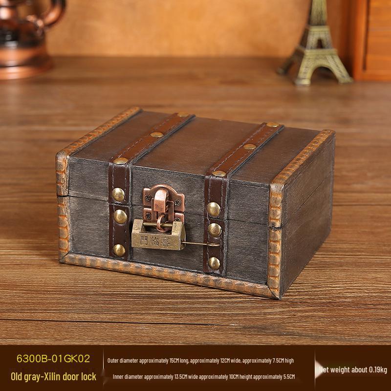Vintage Gray Distressed Wooden Box with Combination Lock for Jewelry and Document Storage