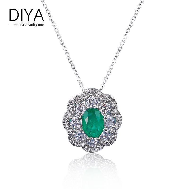 Emerald Green Gemstone Pendant Necklace, 925 Sterling Silver High-end Jewelry for Women