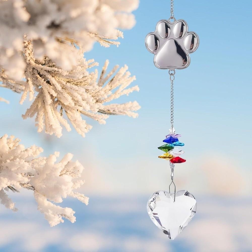 Hanging Dog Paws Print Pendant Exquisite Handmade Crystal Window Decoration Transparent Heart Shaped Pendant Garden