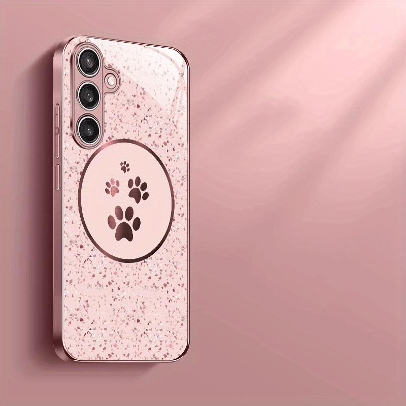Cute paw pattern tempered glass phone case suitable for Samsung Galaxy S26 S25 S24 S22 S21 S20FE Ultra Plus anti drop back cover