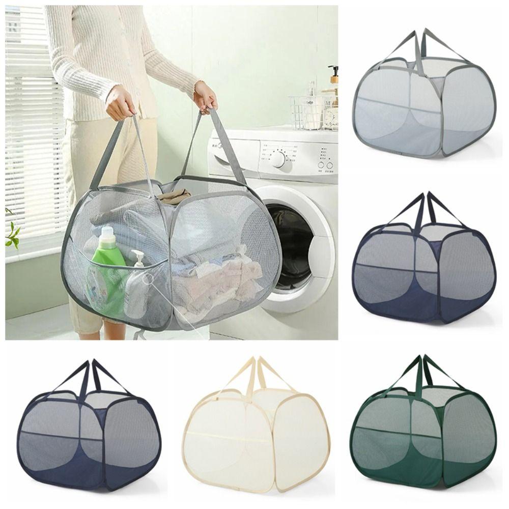 Portable Collapsible Dirty Clothes Hamper Mesh Ventilated Washing Basket Large Capacity Foldable Storage Baskets Laundry Room