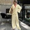 Design sense autumn new V-neck ruffle edge long-sleeved shirt high waist wide leg pants two-piece set 1116 fashion Europe and America