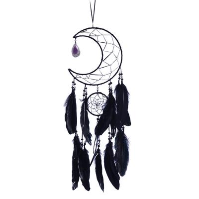 Cattura Sogni Luna Intrecciato a Mano Piume Nere Appeso a Parete Dreamcatcher Per Decorazione Casa Camera da Letto Stanza del Dormitorio Decorazione Murale