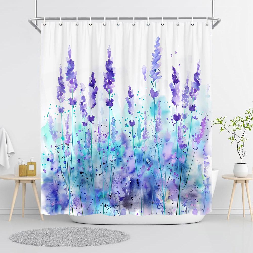 

Purple Botanical Floral Watercolour Shower Curtain Beautiful Elegant Colours Holiday Gift Polyester Bath Curtains Bathroom Decor W60H190(CM)-1 Pcs