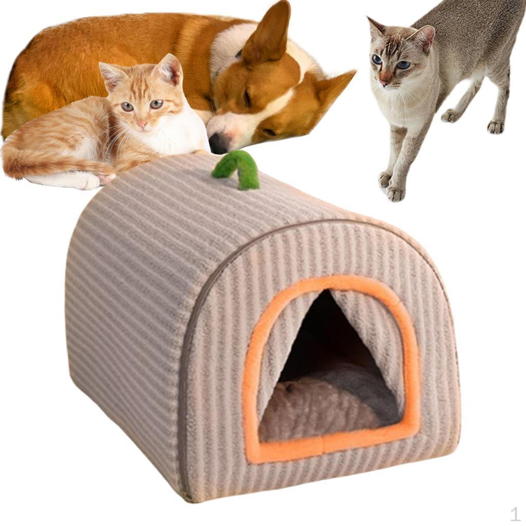 Indoor Pet House Dog Portable Handle Snooze Soft Enclosed Warm Bed with Door Curtain for