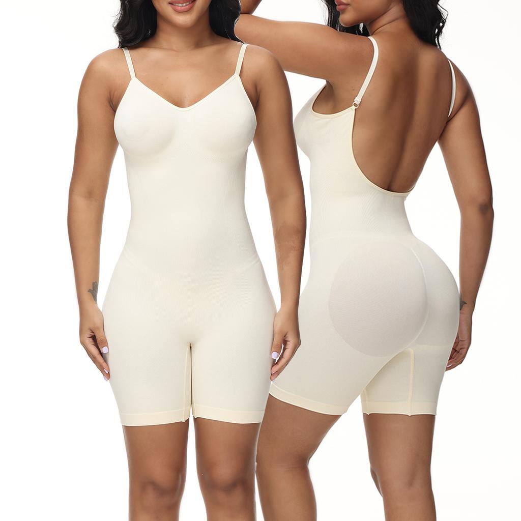 Ryggløs Shapewear Bodysuit for kvinner Magekontroll Shorts Sømløs Body Shaper Ermeløse Jumpsuits Overdeler Low Back Shaper