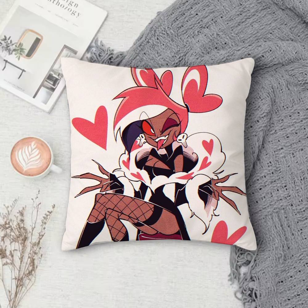 Hazbin Hotel HH Dark Comedy Adult Animation Doublesided Printed Square Decorative Cushion Cover for Sofa Living Room Home Decor