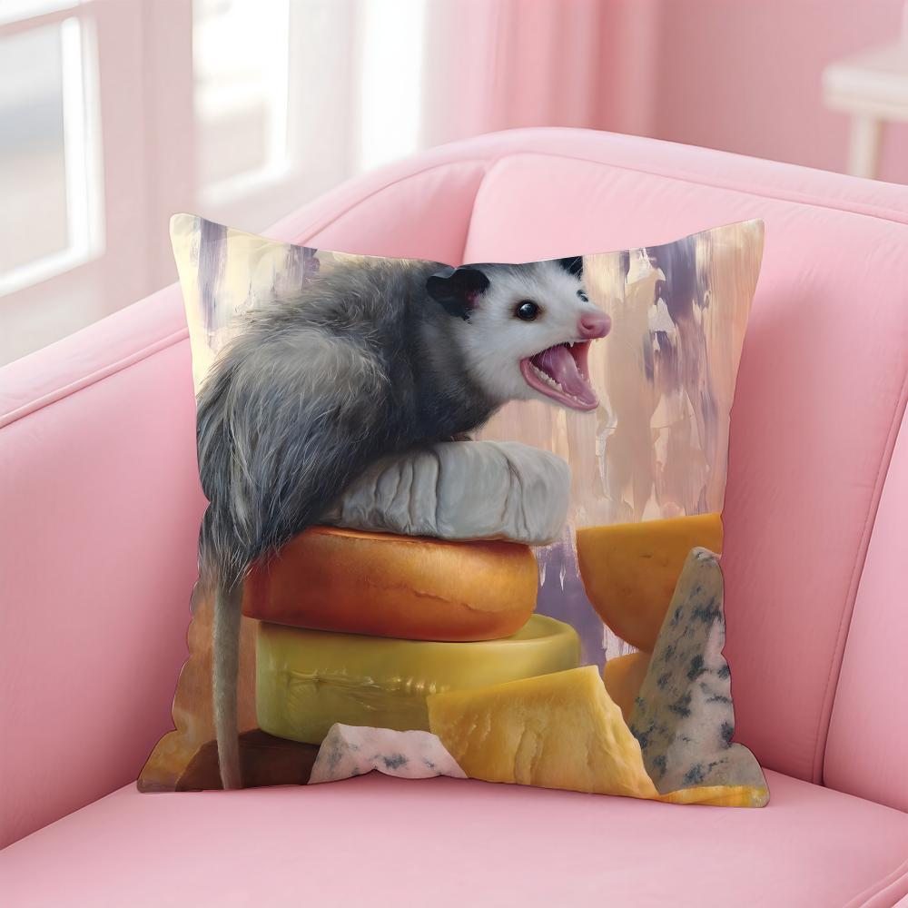 O-Opossum Cushion Cover Pillowcase Short Plush Invisible Zipper Room Sofa Cushion Cover