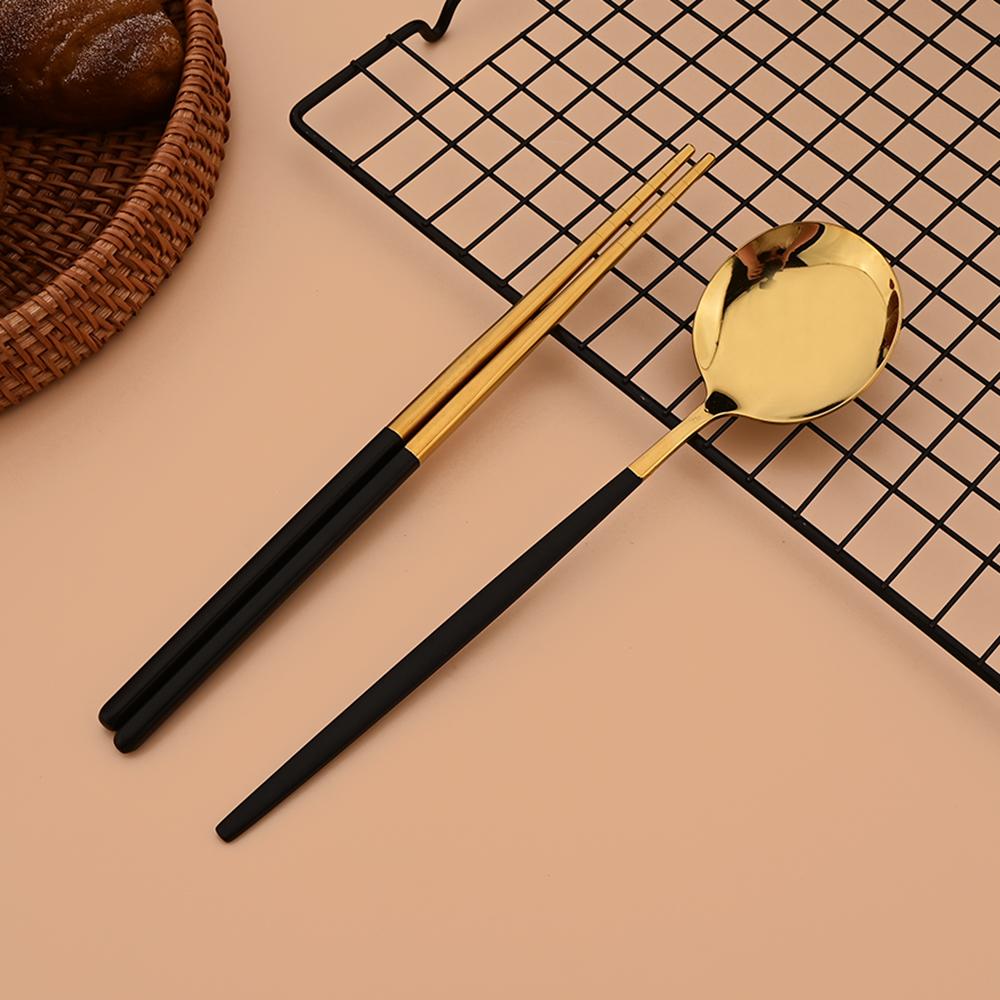 12Pcs Household Black Gold Cutlery Set Flatware Chopsticks Spoon Stainless Steel Dinnerware Set Luxury Korean Tableware Set