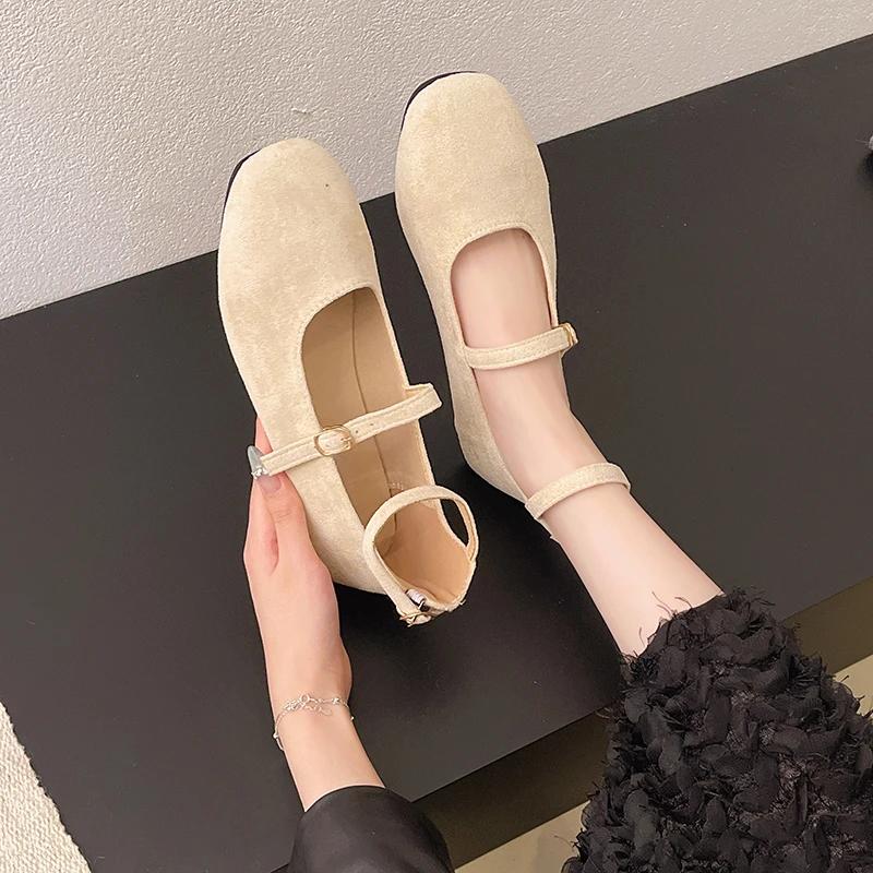 Modne buty damskie 2025 Modny pasek z klamrą Damskie baleriny Nowy wzór panterki Sukienka Lekki kwadratowy nosek Bestseller Płaskie Niskie obcasy