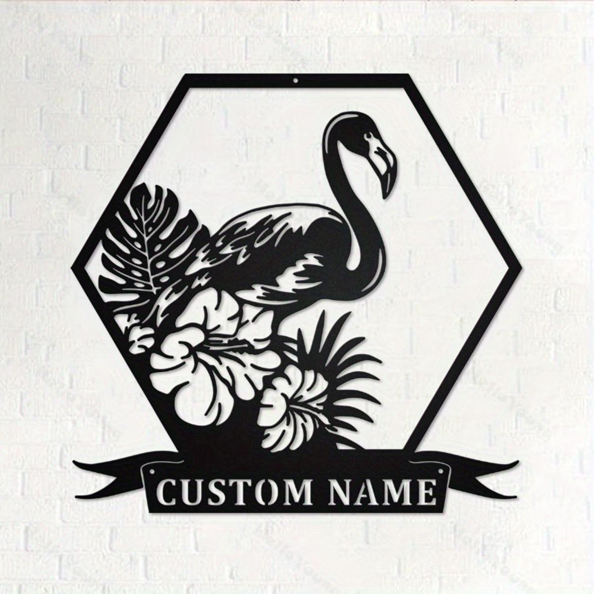 

Personalized Flamingo Metal Wall Art Custom Surname Sign for Door Garden Home Party M чёрный