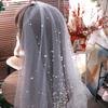 Pearls Pearls Tulle Bridal Veil 130cm Wedding veil Exquisite Long Wedding Veil  For Women