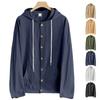 Herren Baumwolle Leinen Knopf Kapuze Hemd Locker Lässig Langarm Strand Resort Jacke