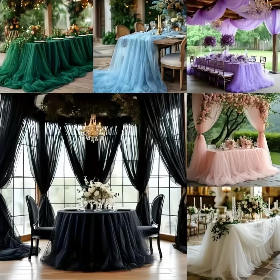 Tüllstoff Himmelblau Transparent Tischläufer Stuhl Schleifen Hintergrund Vorhänge für Babyparty Geburtstag Hochzeit für Party Fotos Dekoration