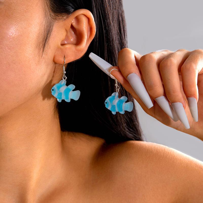 Simple color resin starfish scallop earrings cute color fish, ocean series earrings earrings women