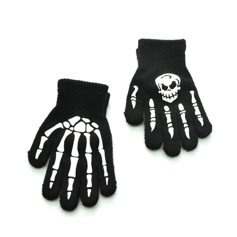 Children Kids Halloween Gloves Luminous Skull Baby Boys Girls Winter Warm Gloves Kids Mittens Gloves For Halloween Gift