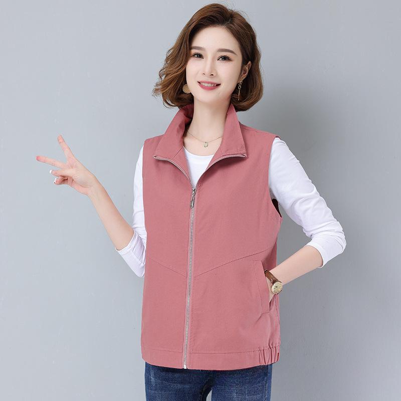 Waistcoat Women's Short Spring and Autumn Vest Outer Wear Waistcoat Casual Lapel Zipper Waistcoat Jacket