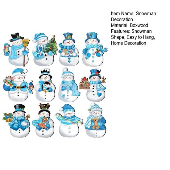 12Pcs Christmas Wooden Snowman Hanging Decoration Farmhouse Rustic Holiday Party Winter Xmas Tree Cartoon Snowman Hanging Ornament