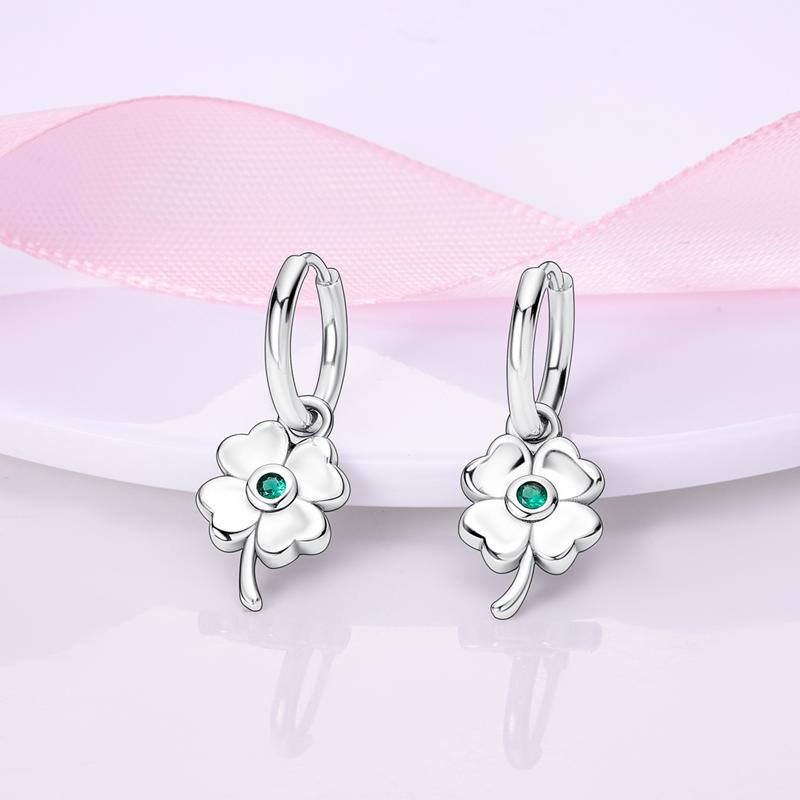 Original Clover Green Zircon Copper Four Leaf Clover Earring Delicate Jewelry Women Earring Luxury Anniversary Gift