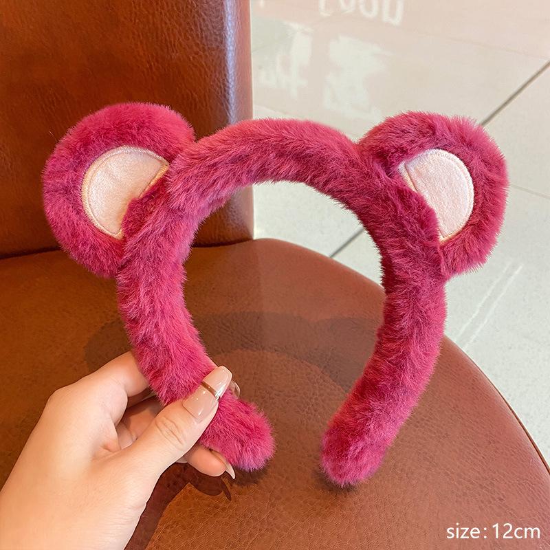 

Женская плюшевая повязка на голову с головой медведя: Резинка для волос на клубничную тематику для умывания и масок, Осень/Зима