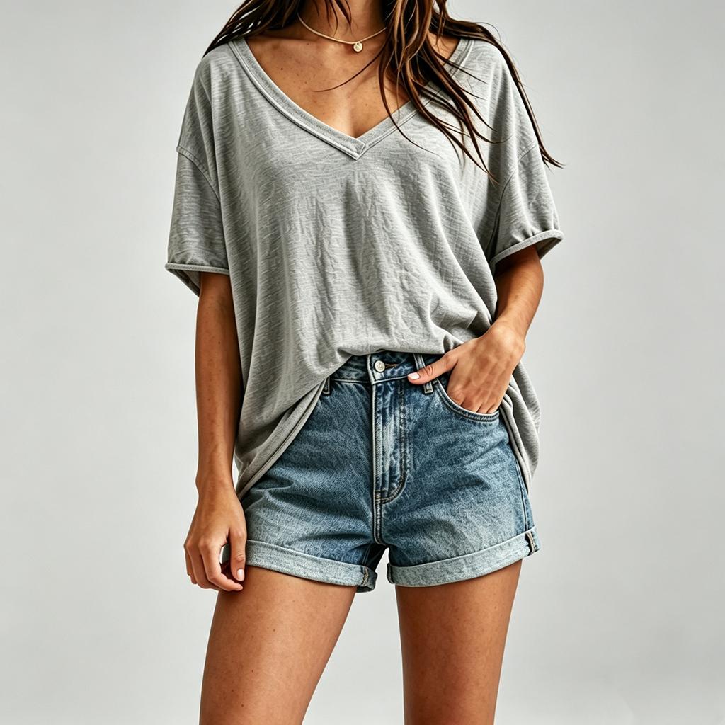 Women's Casual V Neck Loose Fit Plain Oversized Drop Shoulder Top Lightweight Soft Fabric Summer Tee Shirt for Everyday Wear