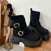 Super Fire Belt Buckle Martin Boots Women's 2025 Early Autumn New Retro Thick-soled Maillard Western Cowboy Medium Boots
