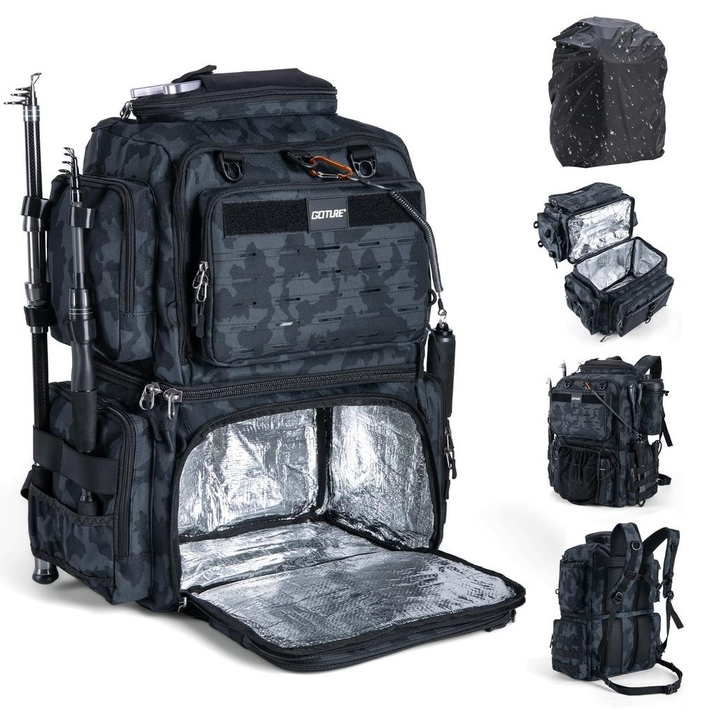 Goture Water-Resistant Fishing Backpack Lightweight Large Hiking Hunting Bag with Rod Holder Adjustable Tackle Storage Pack