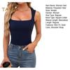 Women Summer Vest Square Collar Wide Shoulder Strap Sleeveless Tank Tops Solid Color Slim Fit Ribbed Camisole