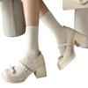 Hot Selling  New Fashion Bow Mary Janes Women's Fashion Round Toe Shallow Mouth Platform Non-Slip Block Heel Single Shoes