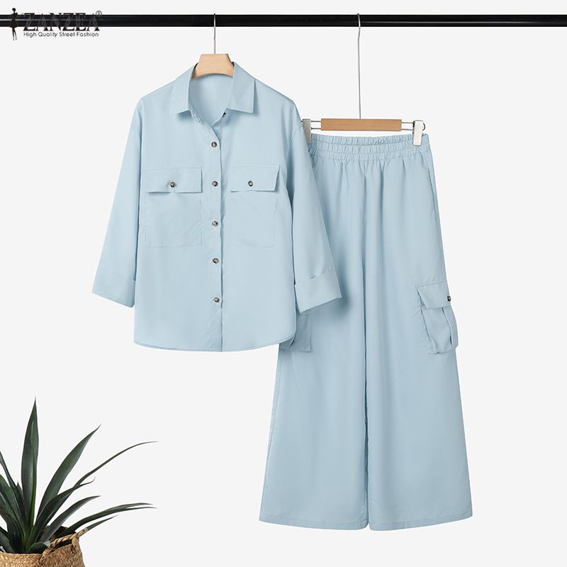 ZANZEA Lässiges zweiteiliges Anzug-Set für Damen mit langärmeliger Bluse und Hose