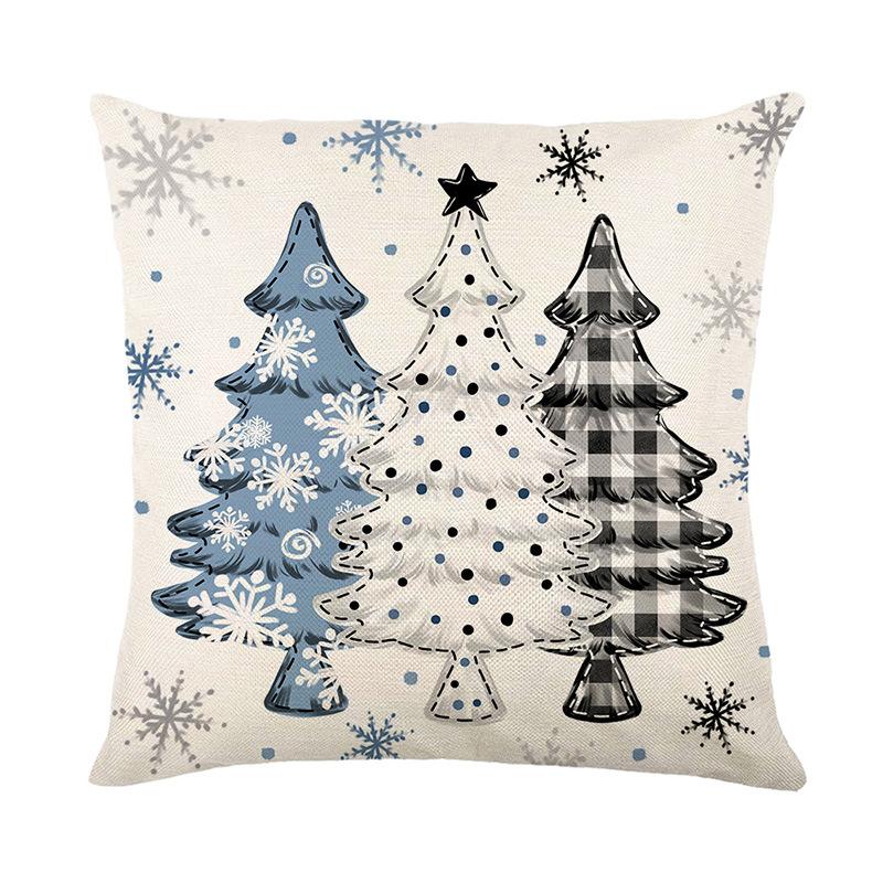 Blue Christmas Pillow Cover Christmas Snowman Letter Print Living Room Sofa Cushion Cover Bedroom Bedside Pillow Cover