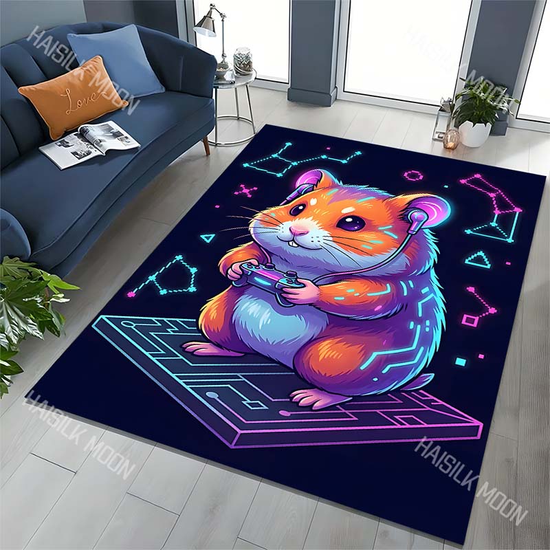 Hamster Gaming Headphones Circuit print Carpet for Living Room Bedroom Sofa Home Decor Rus Non-slip Floor Mat Luxury Gift